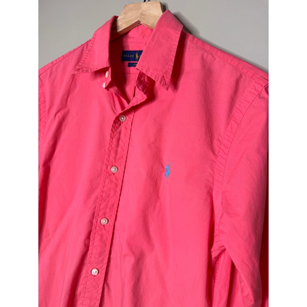 Polo Ralph Lauren Mens Slim Fit Pink Cotton Long Sleeve Button Down Shirt Small